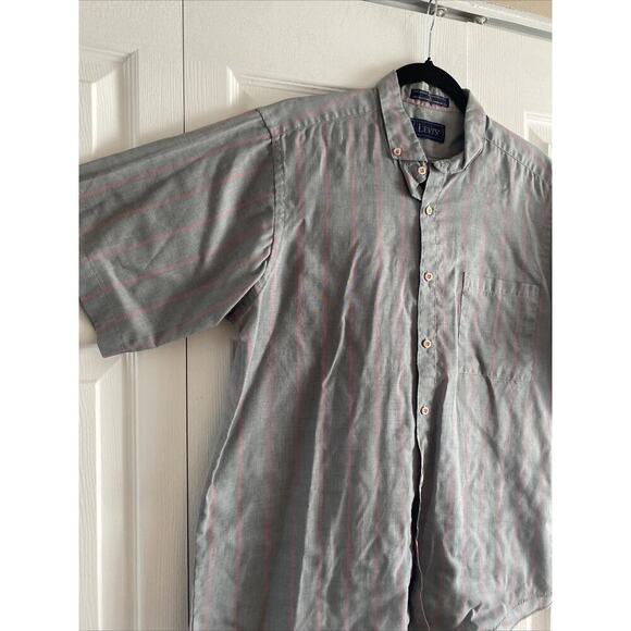 Vintage Levis Mens Large WPL 423 Gray Chambray Button Down Pink Stripe - Picture 2 of 7